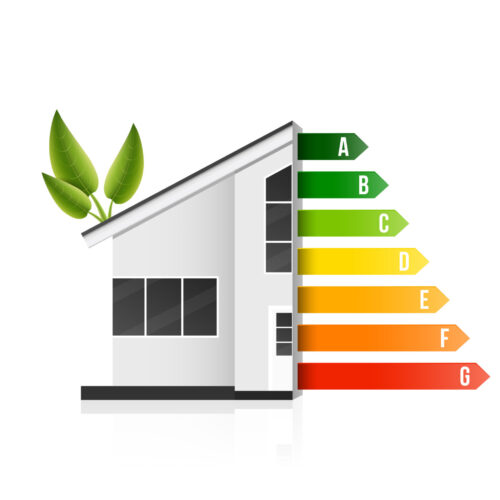 Creative vector illustration of home energy efficiency rating isolated on background. Art design smart eco house improvement template. Abstract concept graphic certification system element.